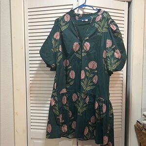 Chic Soul Dark Green Floral V-Neck Dress